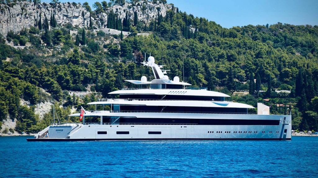 A super yacht moored on blue sea